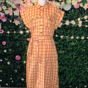 Umgee Plaid Button-Up Belted Dress